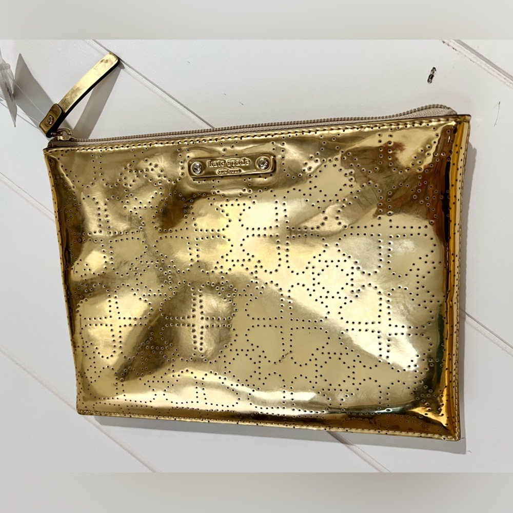 Kate Spade New York  NWT Pouch  clutch cosmetic bag Metallic Gold
